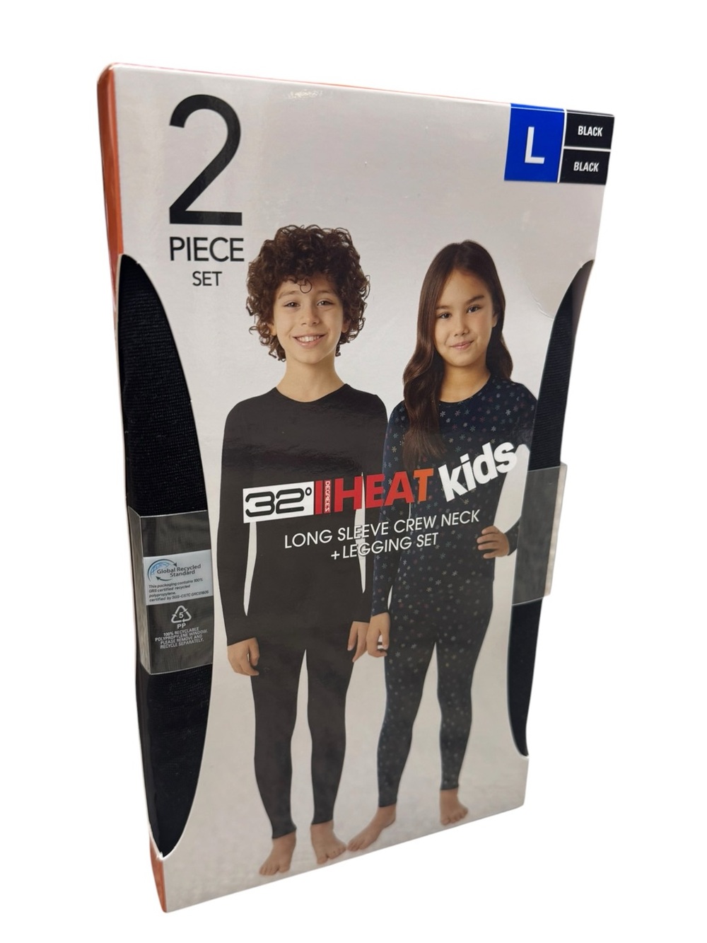 32 Degrees Heat 2 Piece Long Sleeve Crew Neck & Legging Set L Black NEW